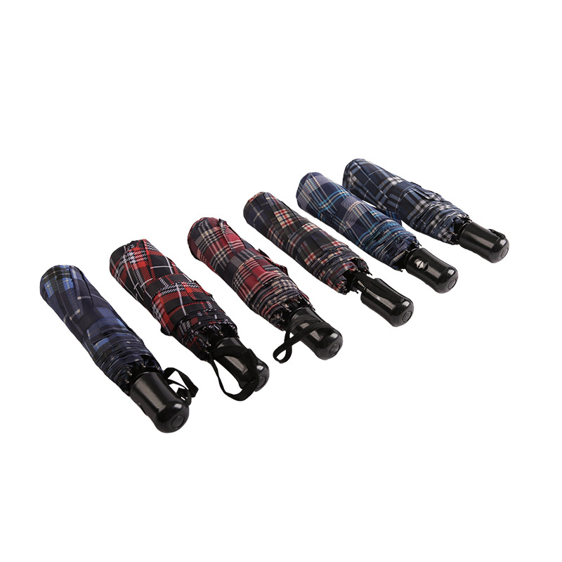 Çizgili Kafes Shrink Pongee Üçlü Şemsiye-0E6B0432