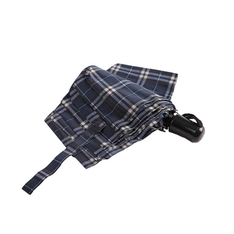 Çizgili Kafes Shrink Pongee Üçlü Şemsiye-0E6B0432