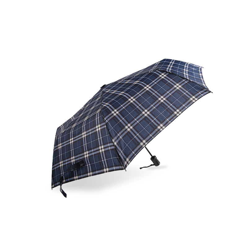 Çizgili Kafes Shrink Pongee Üçlü Şemsiye-0E6B0432