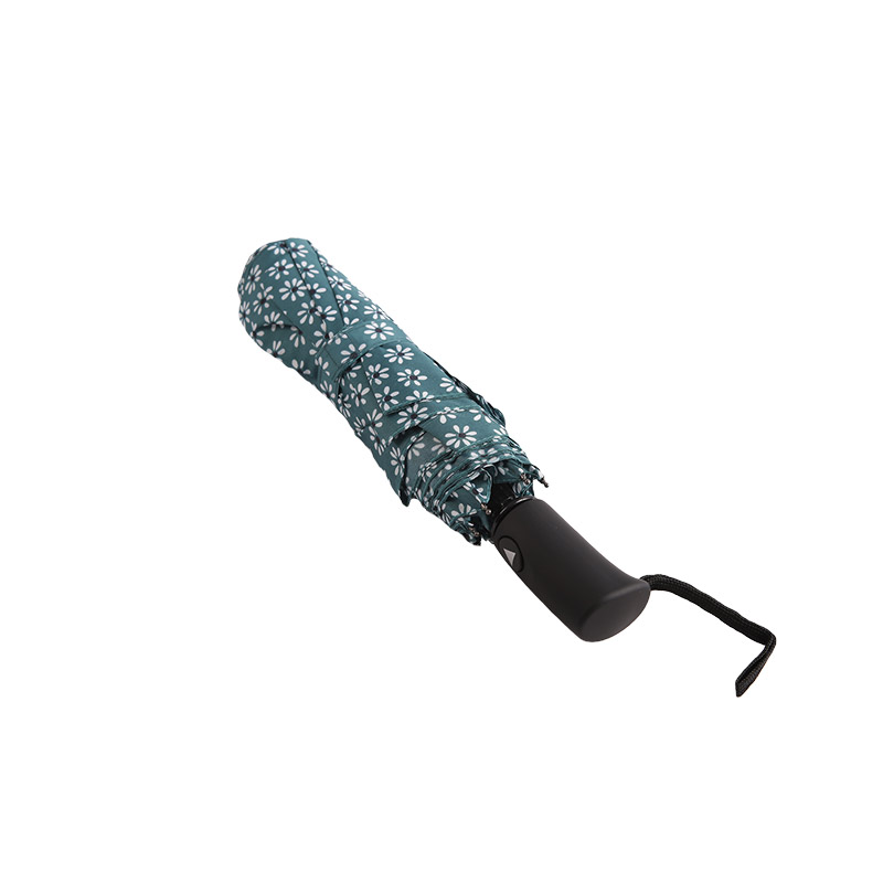 Yeşil Taze Çiçekli Pongee Üçlü Şemsiye-0E6B0512